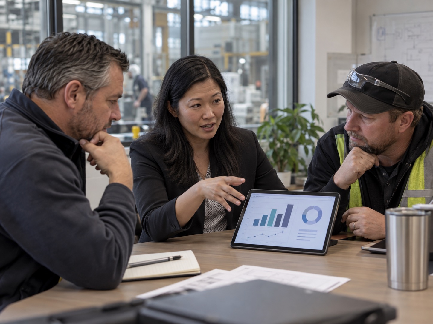 Leadership team reviewing the results of a first AI pilot