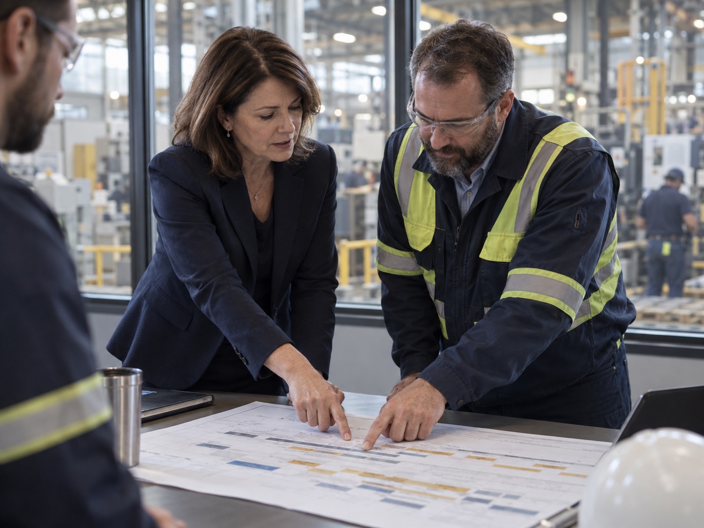 Executive and plant leadership reviewing an operations roadmap together