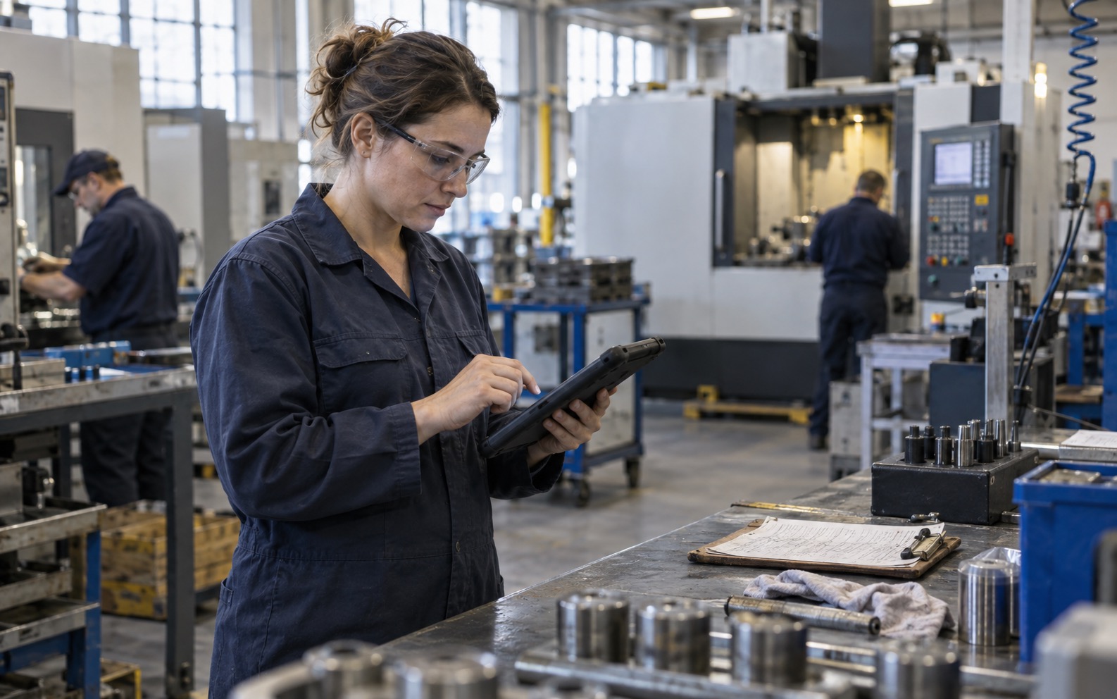 Engineer testing a purpose-built industrial tool on the plant floor