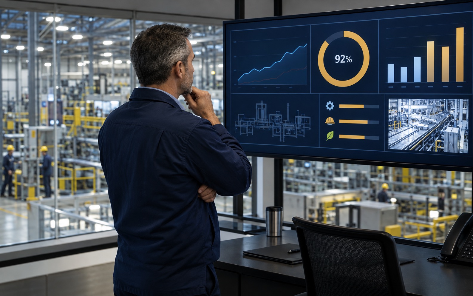 Plant manager reviewing a role-based decision dashboard