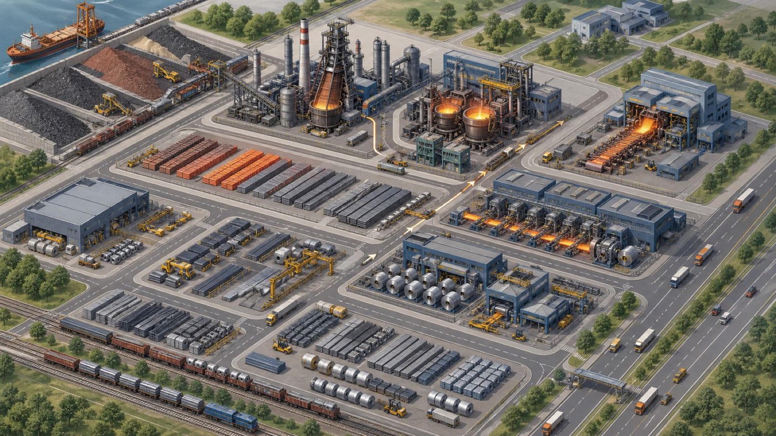 Integrated steel plant material flow overview